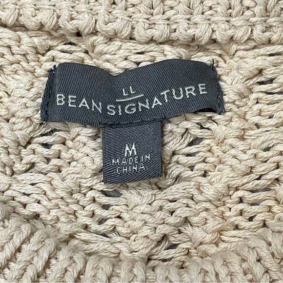 Men's L.L.Bean Signature Cotton Chunky Cable Knit Fisherman Sweater Beige Medium - Picture 5 of 13